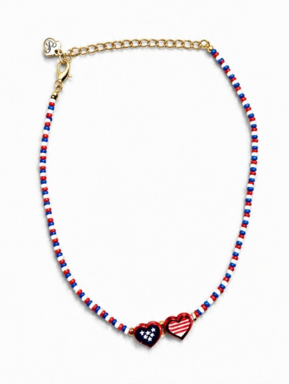 Betsey Johnson Red, White & Blue Beaded Heart Necklace